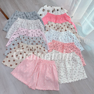 Quần short thun xòe hoạ tiết cạp chun, Quần ngủ vải cotton mịn mát co giãn QS0755 - NhiNhi Shop