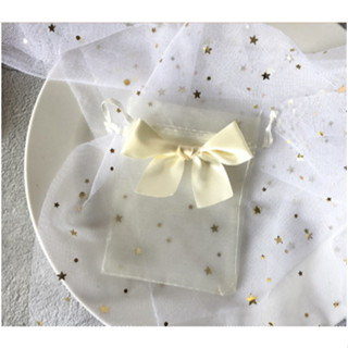 5 CÁI -Túi Dây Rút Organza Gạc,Túi Bao Bì Trang Sức Trong Suốt,Có Thể Tái Sử Dụng,Túi Bao Bì Kẹo.TÚI VOÁN CÓ NƠ--5 CÁI -