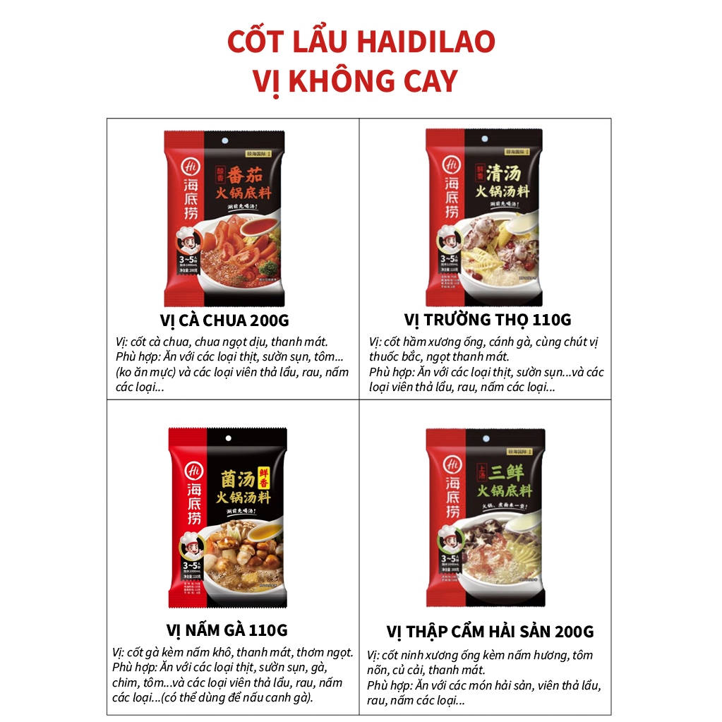 Cốt Lẩu Hadilao thần thánh - Có sẵn đủ các vị lựa chọn (Bị mất link cũ, mn mua link mới này nha)