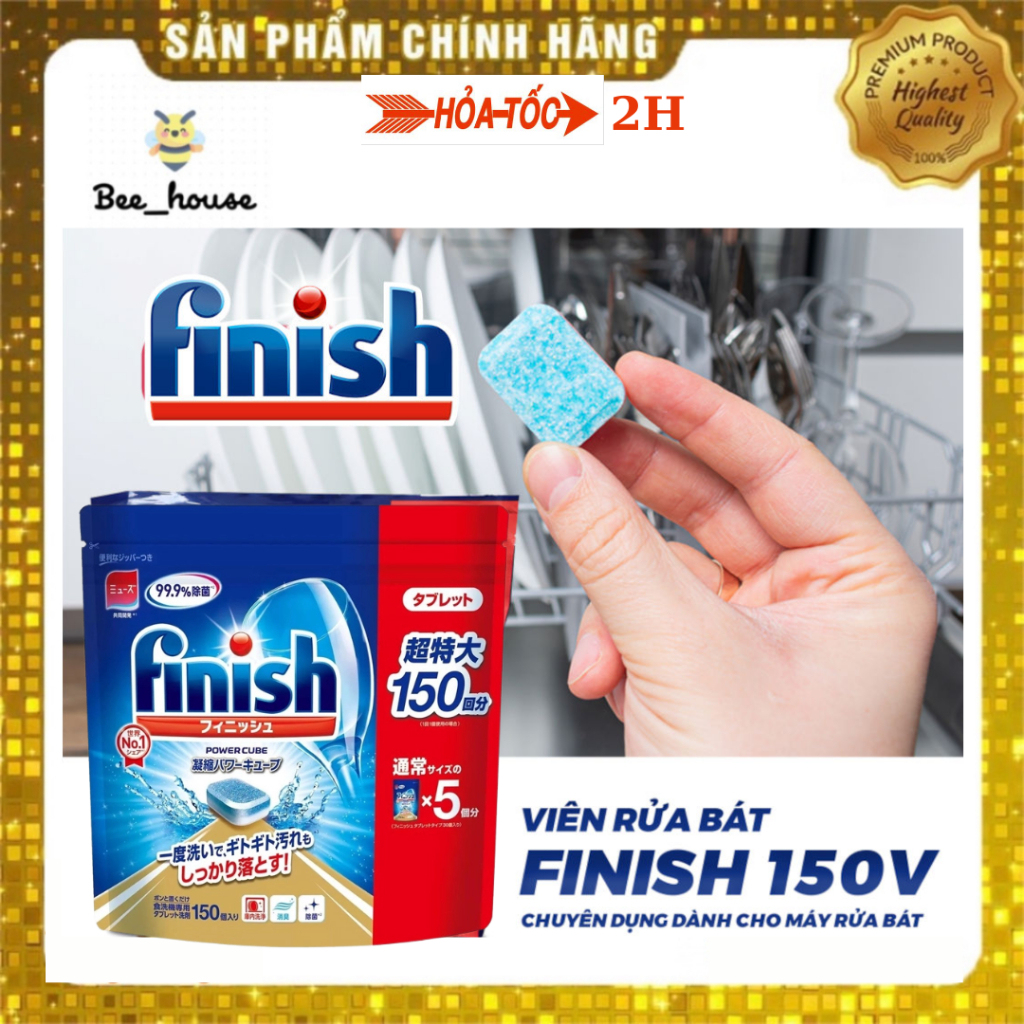 [FFMSR008 giảm 50K] Viên rửa bát chuyên dụng Finish Power Cube TÚI 150 VIÊN  NHẬT BẢN diệt 99,9% vi khuẩn - Beehouse