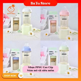 Bình sữa JUBON cổ vuông nhựa PPSU an toàn cho bé, núm mỏ vịt siêu mềm mại size 150ml và 240ml