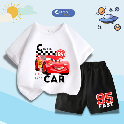 Bộ quần áo Ô tô cho bé trai từ 15-40kg - Quần áo trẻ em nam mùa hè chất liệu thun cotton - Loza SB313
