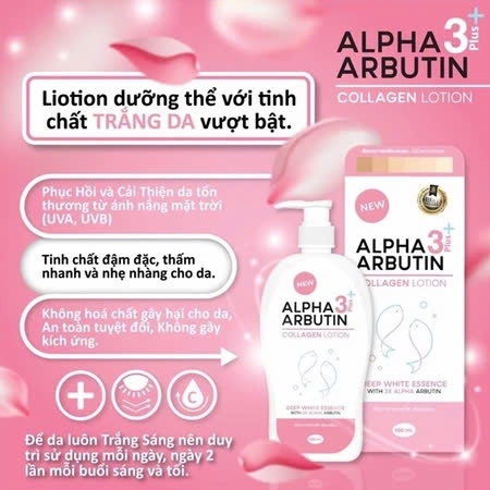Sữa Dưỡng Thể Alpha Abutin Collagen Lotion 3 Plus Thái Lan Dưỡng Ẩm, Trắng Da Body 500ml (tặng vỉ kí