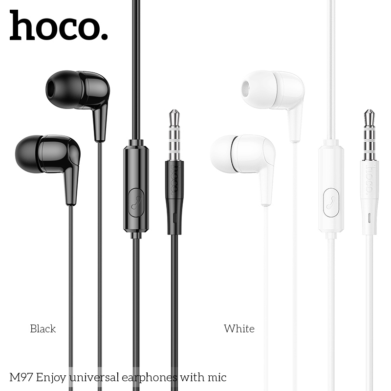 Tai nghe dây Hoco M97, có micro đàm thoại, dây dài 1.2m, jack cắm 3.5mm, điều khiển một nút