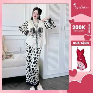 Bộ đồ ngủ cổ Y Vy Linh tay dài chất liệu lụa latin thoáng mát, thấm hút mồ hôi tốt S1081 new