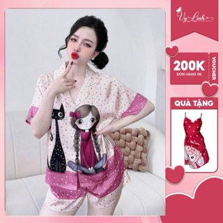 Set đùi pijama 3D chất liệu lụa latin cao cấp mặc thoáng mát, thấm hút mồ hôi,không bai nhão S1197new