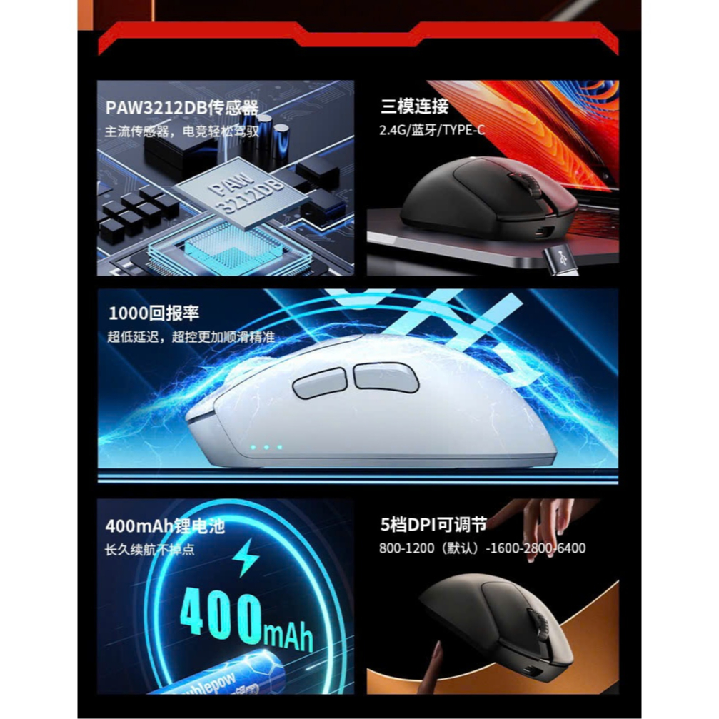 Chuột không dây Gaming Sorex X1 | PAW3212DB | 1000hz  | 3 mode kết nối | Có App chỉnh | DPI 800-6400 | BigBuy360 - bigbuy360.vn