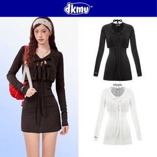 Váy kèm áo khoác ngoài dáng chữ A DKMV màu trắng, đen thiết kế cổ yếm cột dây thắt nơ đáng yêu Jolie Dress | K-D5