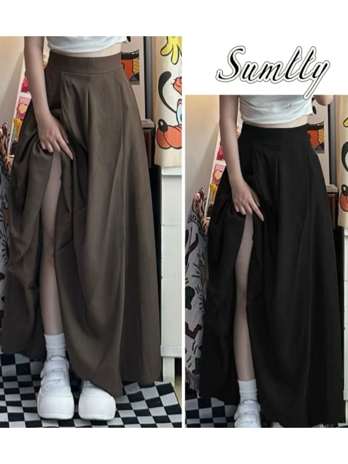 Váy xòe màu trơn thời trang, váy dài rộng cạp cao phong cách Hàn Quốc, váy chữ A công sở cạp chun | BigBuy360 - bigbuy360.vn