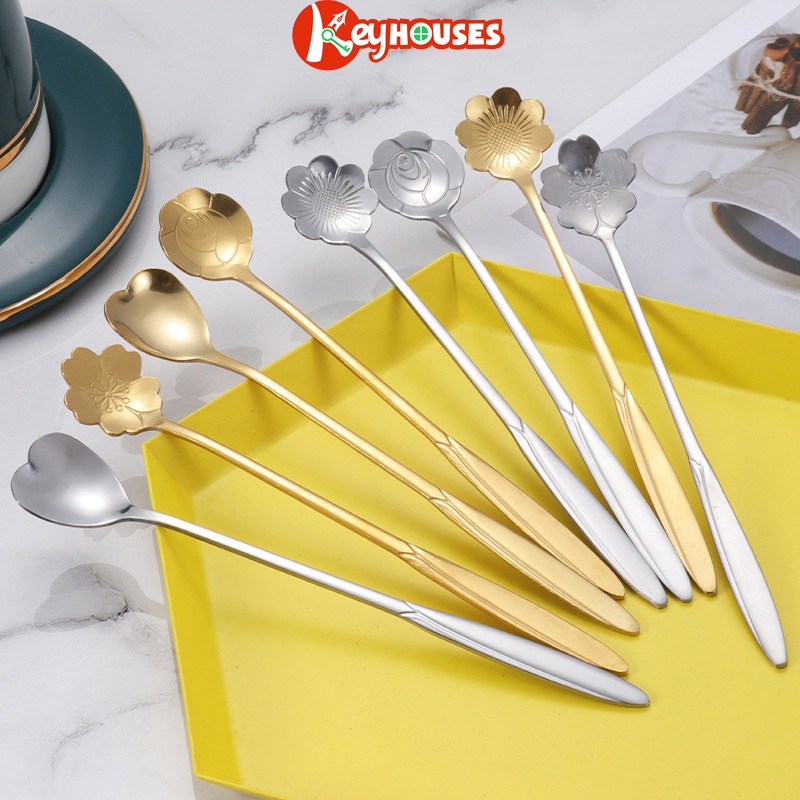 Thìa Pha Cà Phê Thép Không Gỉ Hình HOA Muỗng Trà Ngũ Cốc Decor