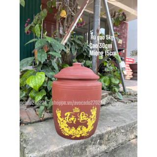 Hũ gạo 5kg- Chĩnh đựng gạo Tài Lộc -  Chum gốm đựng gạo cao cấp Bát Tràng - Thùng đựng gạo men mộc