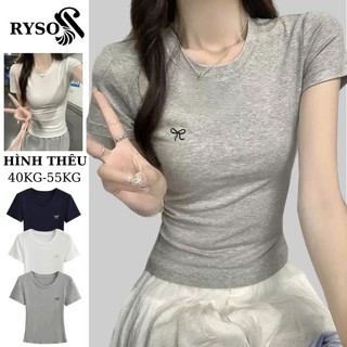 Áo Thun Nữ Tay Ngắn Dáng Dài Ôm Babytee Thêu Nơ Chất Thun Co Giản Thấm Hút Mồ Hôi RYSO FASHION