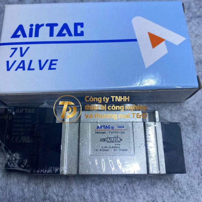Van điện từ 5/2 7V110-06B050 Airtac chính hãng ren 1/8 inch tương đương SY5120-5LZD-01 SMC