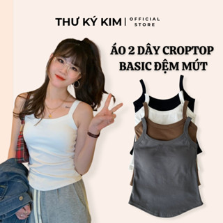 Áo nữ 2 dây cổ tròn dáng ba lỗ croptop Basic có mút ngực may dính lớp trong freesize đến 53kg
