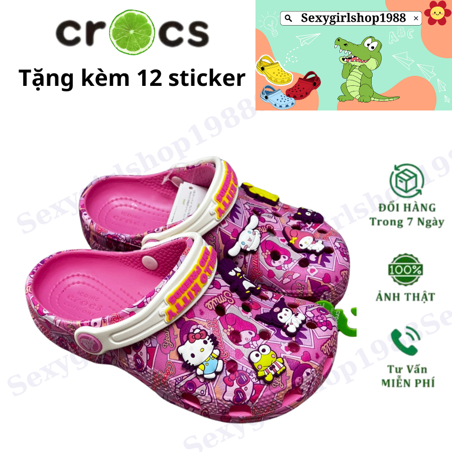 Dép sục crocs Hello Kitty cho nữ Hannakids giày xục cho bé gai màu hồng( tặng kèm charm như hình)