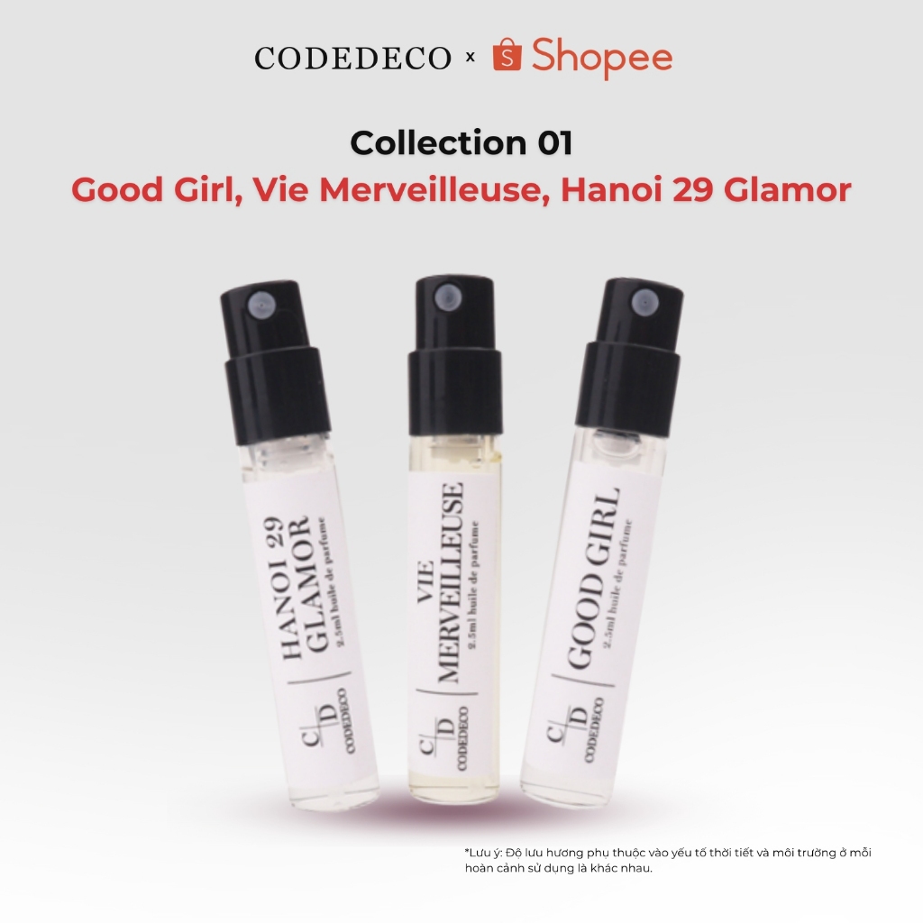 Combo 03 chai tinh dầu nước hoa CODEDECO 2.5ml collection 01 Good Girl, Vie Merveilleuse, Hanoi 29 G