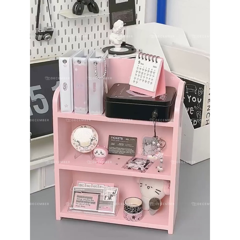 Kệ gỗ bày đồ decor mini bo góc 3 tầng