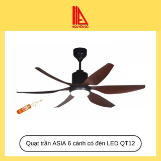 Quạt trần ASIA 6 cánh có đèn LED QT12, điều khiển từ xa, động cơ DC, 3 chế độ ánh sáng, 6 cấp độ gió, 5 chế độ hẹn giờ.