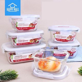Hộp thủy tinh Lock&Lock Ovenglass, Inochi Nikko chịu nhiệt cao khóa gài 4 chấu nhiều dung tích hình dạng Happy Mall