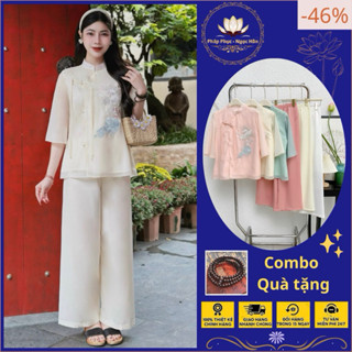  Set Pháp Phục Tơ Thêu Hạc – Vẻ Đẹp Thanh Cao & Trang Nhã. Pháp phục đi lễ chùa đồ lam đi chùa. 