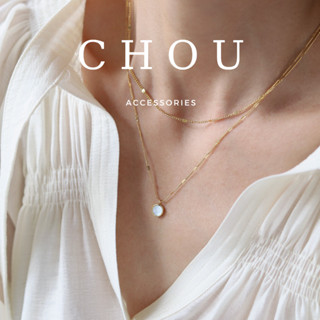  Dây Chuyền Vòng Cổ Titan Không Đen Gỉ 2 Lớp Mặt Tròn Trắng | CHOU ACCESSORIES | 
