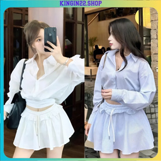 Set Váy Nữ - Áo Sơ Mi Dài Tay Croptop Mix Với Chân Váy Xòe Có Quần Bảo Hộ Cho Các Nàng Dạo Phố, Đi Biển Kingin22 G203