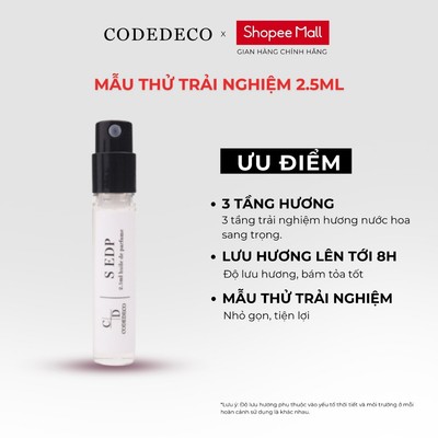 Tinh dầu thơm CODEDECO S EDP Cuốn hút, Hấp dẫn, Cá tính vial 2.5ml