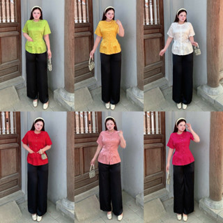 bộ bà ba tay ngắn + quần đen 60-90kg L XL XXL QUỲNH NHƯ BIGSIZE