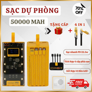 Sạc Dự Phòng 50000mAh Tặng Cáp Sạc Nhanh 4 in 1 - Sạc Nhanh PD22.5w - Tích Hợp 10 Đèn LED Chiếu Sáng