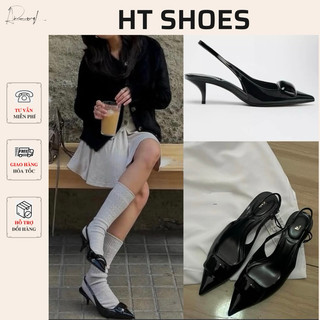  Giày cao gót Slingback Z mũi nhọn da bóng sang trọng phù hợp nữ công sở đi tiệc thời trang Hot Trend 3W087 