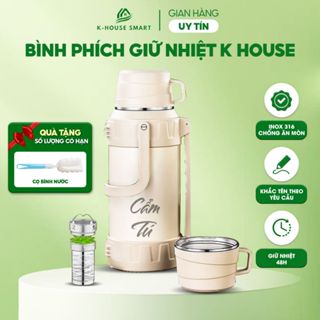 Bình phích giữ nhiệt 48h dung tích lớn thép 316 không gỉ có tay cầm quai đeo, nắp cốc uống tiện lợi
