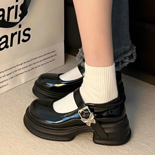 Giày búp bê nữ tăng chiều cao chất liệu da bóng khuy cài đế 3 phân , 5 phân Linhl Shop mã 41