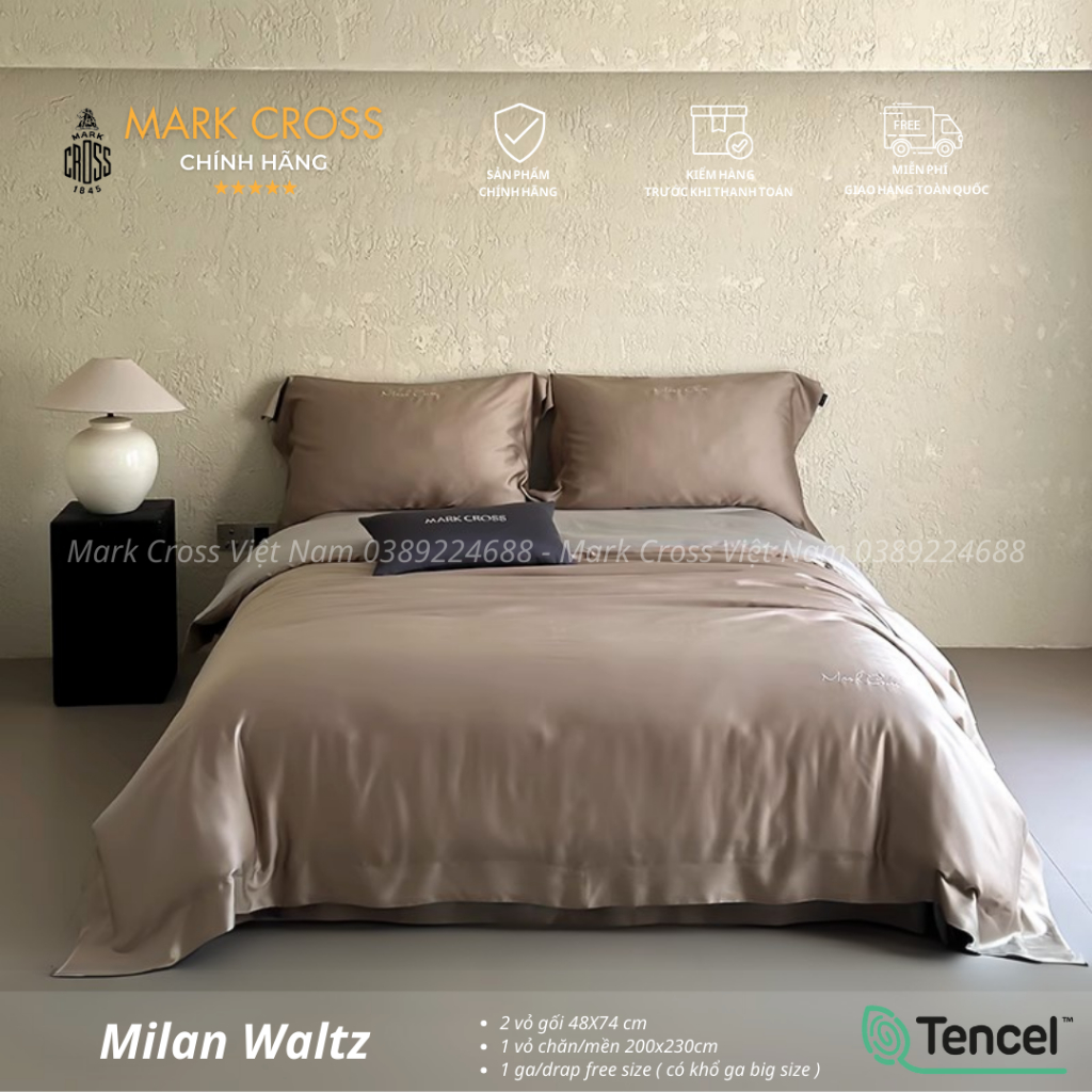 Mark Cross Milan Waltz Nâu Coffee - Bộ Chăn ga cao cấp Mark Cross Tencel 120s Công nghệ Ice Core tự 