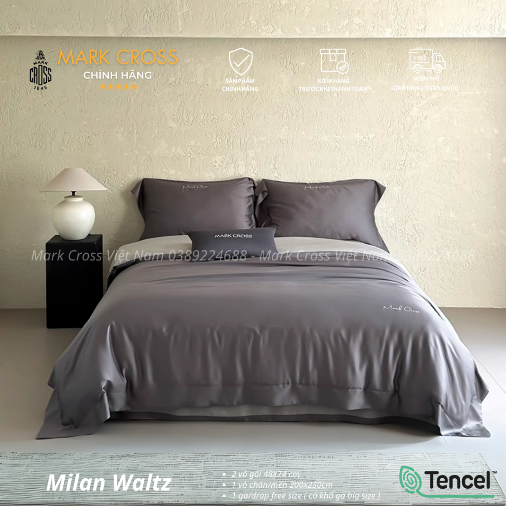 Mark Cross Milan Waltz Nâu - Bộ Chăn ga cao cấp Mark Cross Tencel 120s Công nghệ Ice Core tự làm lạn