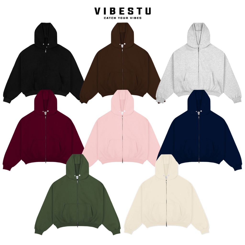 Áo Hoodie Trơn Zip 2 Chiều Vải Dày Dặn - Áo Khoác Hoodie Nỉ 2 Da Form Boxy VIBESTU