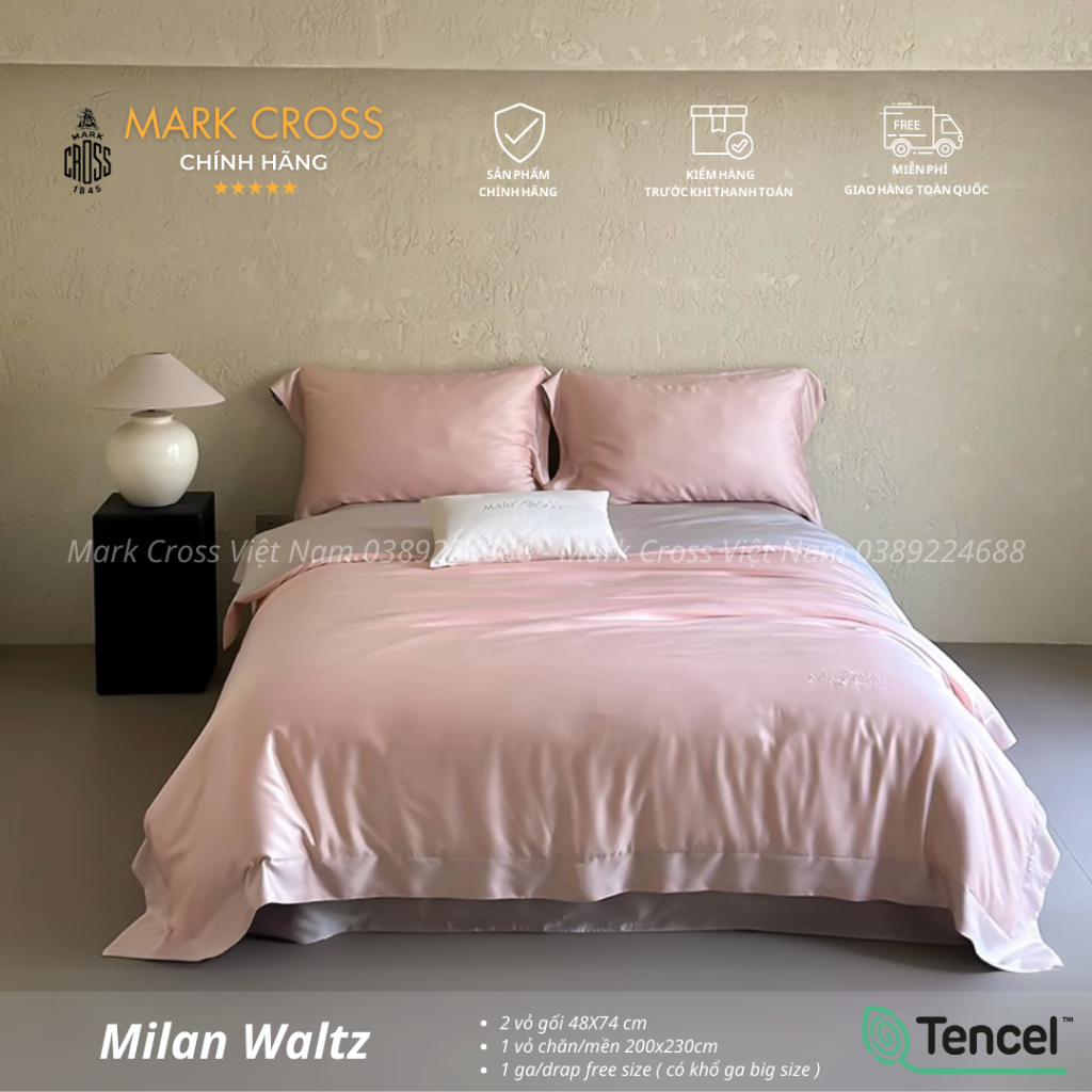 Mark Cross Milan Waltz Hồng - Bộ Chăn ga cao cấp Mark Cross Tencel 120s Công nghệ Ice Core tự làm lạ