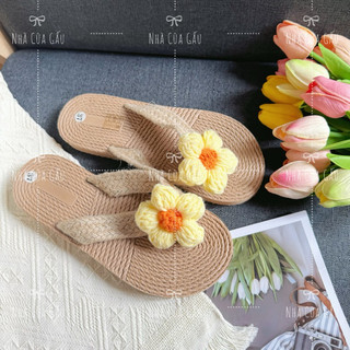 [ẢNH THẬT- CÓ SẴN] Dép cói xỏ ngón đính hoa đi biển