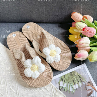 [ẢNH THẬT- CÓ SẴN] Dép cói xỏ ngón đính hoa đi biển