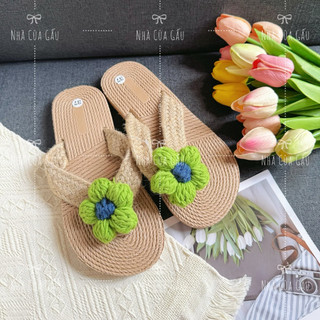 [ẢNH THẬT- CÓ SẴN] Dép cói xỏ ngón đính hoa đi biển