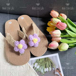 [ẢNH THẬT- CÓ SẴN] Dép cói xỏ ngón đính hoa đi biển