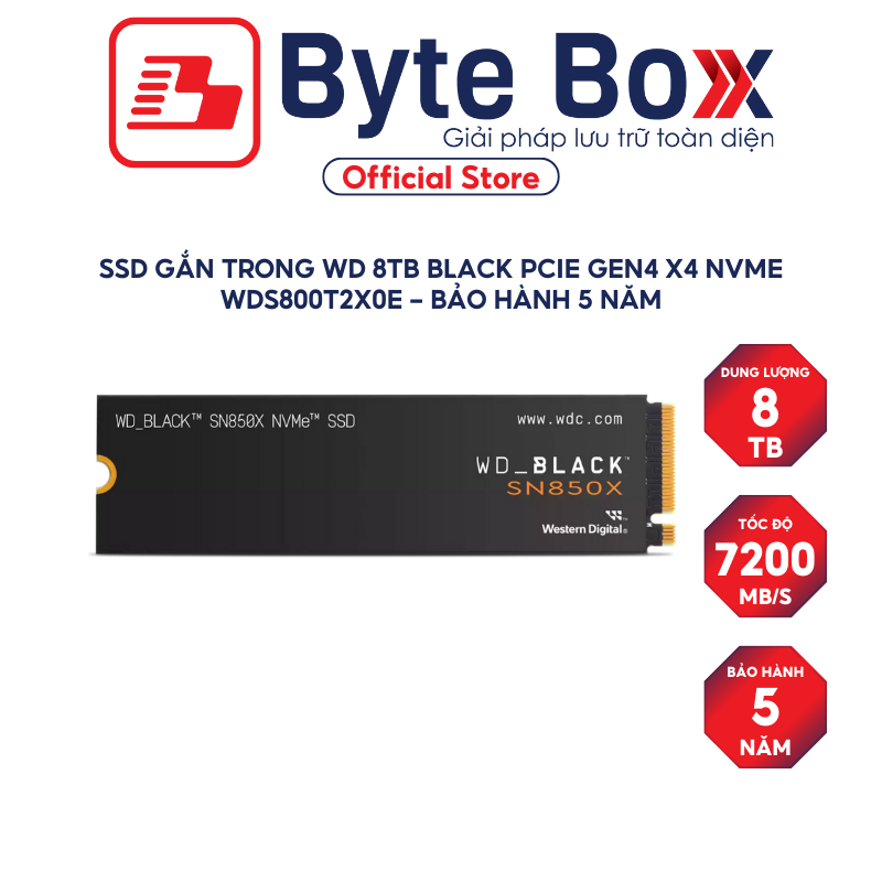 SSD gắn trong WD 8TB Black SN850X PCIe Gen4 x4 NVME WDS800T2X0E - Bảo Hành 5 năm