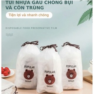 Combo 100 màng bọc thực phẩm PE túi gấu có chun co giãn bọc đồ ăn, chùm đầu đa năng!!!