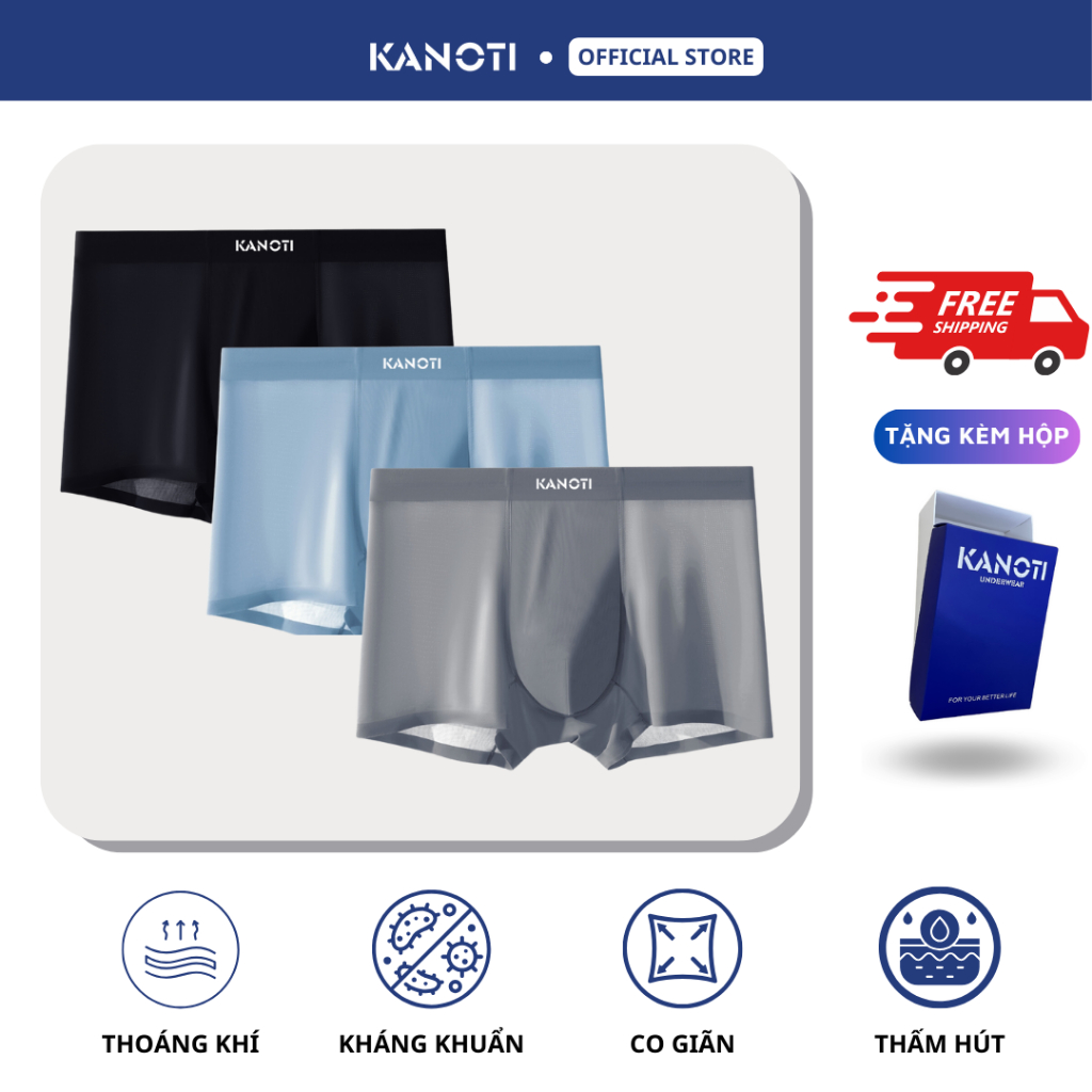 Combo 3 Quần lót nam thun lạnh cao cấp KANOTI, quần sịp đùi nam không đường may co giãn thoải mái kh