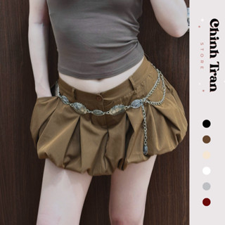 Quần Short Bí Phồng Cạp Trễ Y2K Phối Ren Viền Quần Đùi Nữ  - Chinh Trần Store