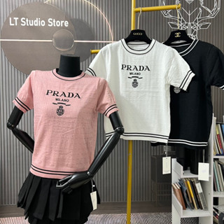 Áo len nữ cộc tay cổ tròn free size len mongtoghi mỏng mặc bốn mùa hoạ tiết p rada mã 929