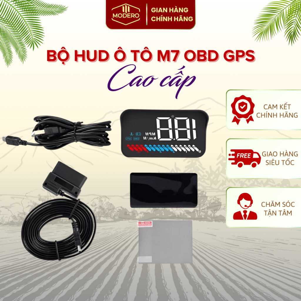 Bộ Hiển Thị Tốc Độ Và Thông Tin Trên Kính Lái Ô Tô HUD M7 - Kết Nối Qua OBD, GPS, Chống Chói Mắt