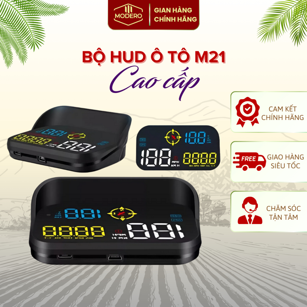  Bộ HUD Ô Tô M21 HUB Hiển Thị Tốc Độ Cảnh Báo Lên Trên Kính Lái Kết Nối OBD2 -GPS 