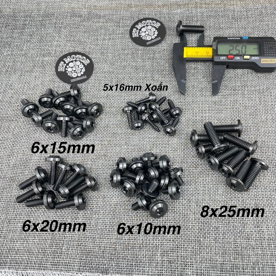 Ốc Dù Gr5 -Titanium Đen PVD 6x10 ,6x15,6x20mm Lắp Ốp Pô ,Dàn Áo (Titan Gr5 Black)