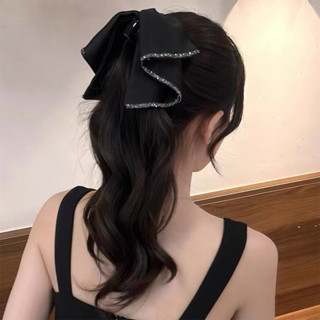 Kẹp Tóc Nơ Lụa Nhũ Dài Viền Đá ( Kẹp Càng Cua )