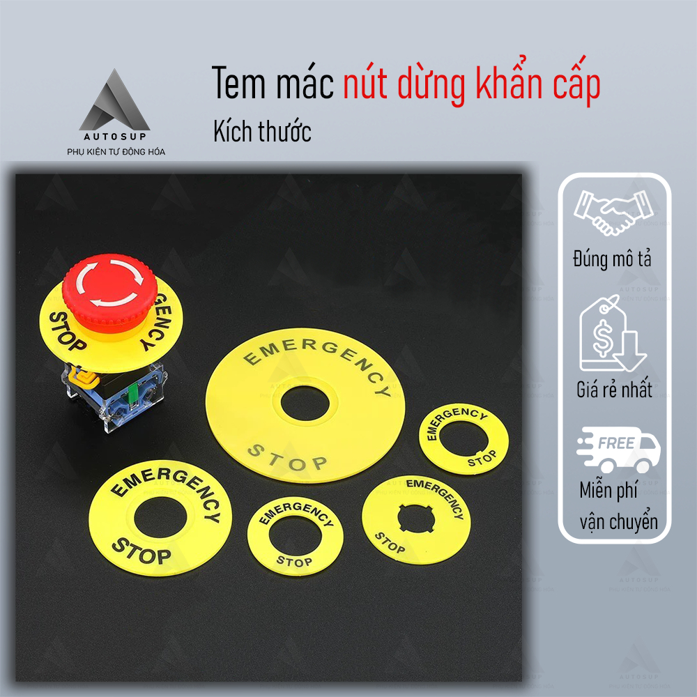 Combo 10 cái_Tem mác nút dừng khẩn cấp, Tem mác EMG, Tem EMG, nhãn nút nhấn EMERGENCY STOP